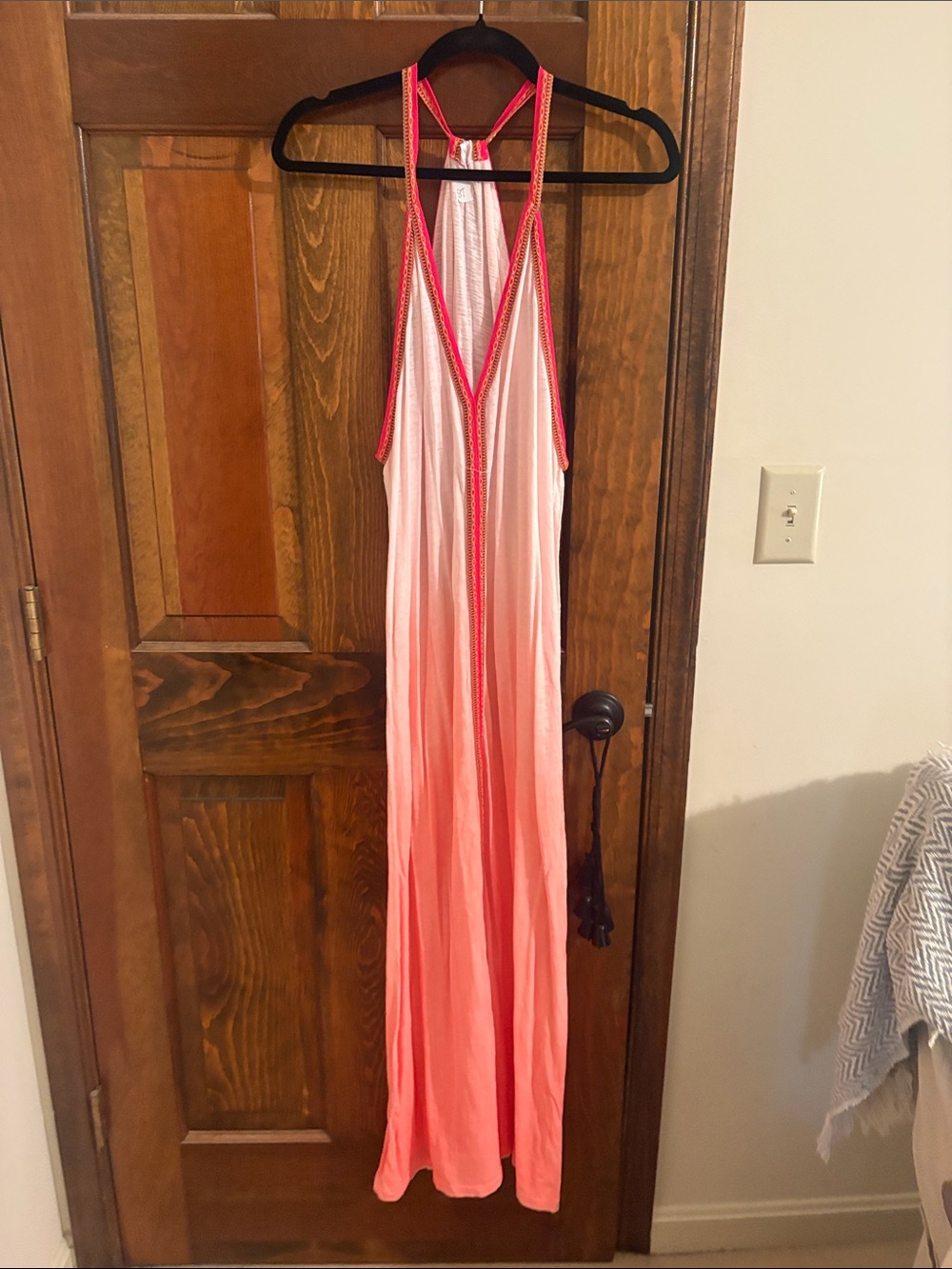 Pitusa Pink to Coral Ombre Maxi Dress with Hot Pink Trim